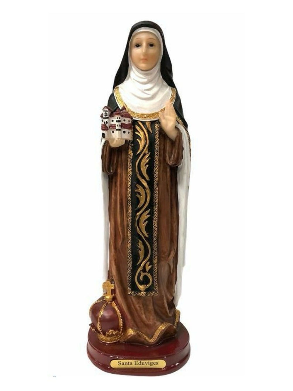 Santa Eduviges Brown and White Religious Statue 12 inch